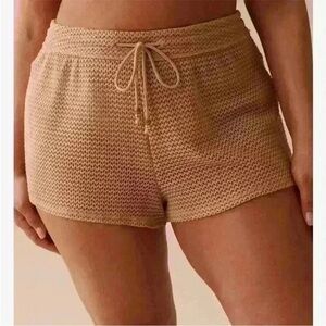La Vie En Rose Crochet Swim Short, size XL, nude/beige, mid to high-rise.